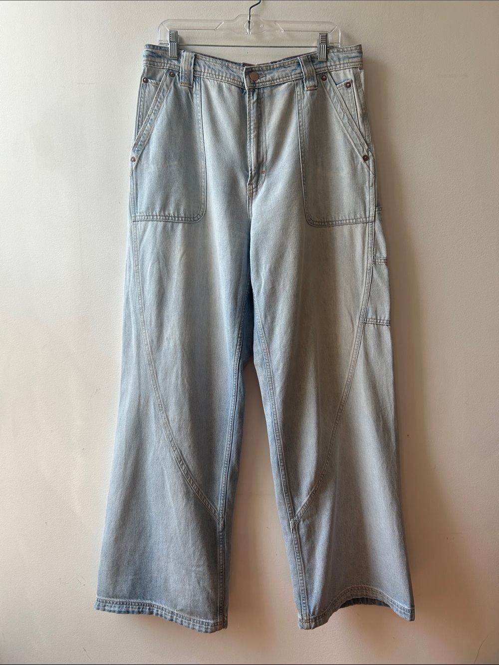 Free People We The Free Light Wash Wide Leg Carpenter Jeans